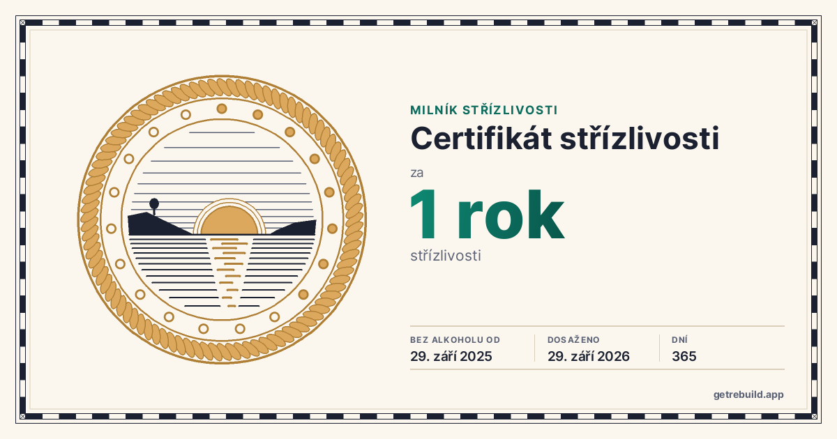Certifikát střízlivosti: 1 rok