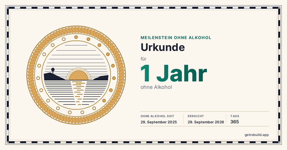 Urkunde ohne Alkohol für 1 Jahr