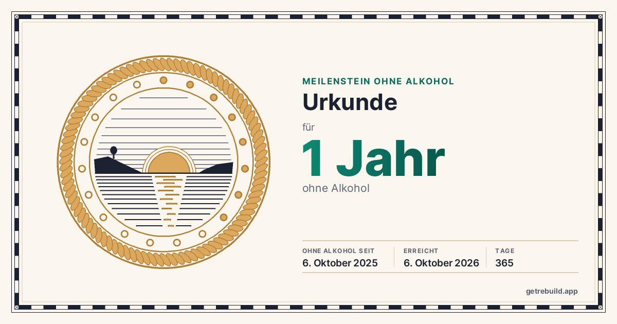 Urkunde ohne Alkohol für 1 Jahr