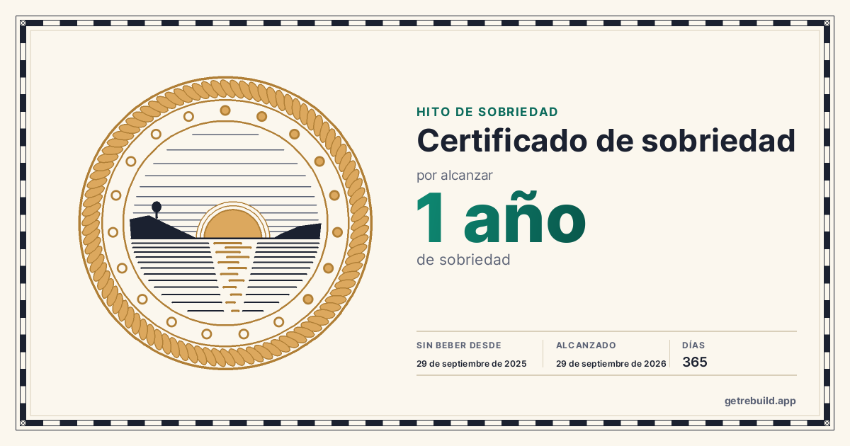 Certificado de sobriedad de 1 año