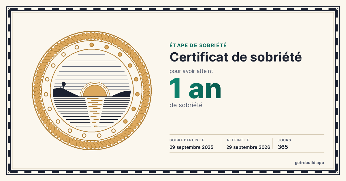 Certificat de sobriété pour 1 an