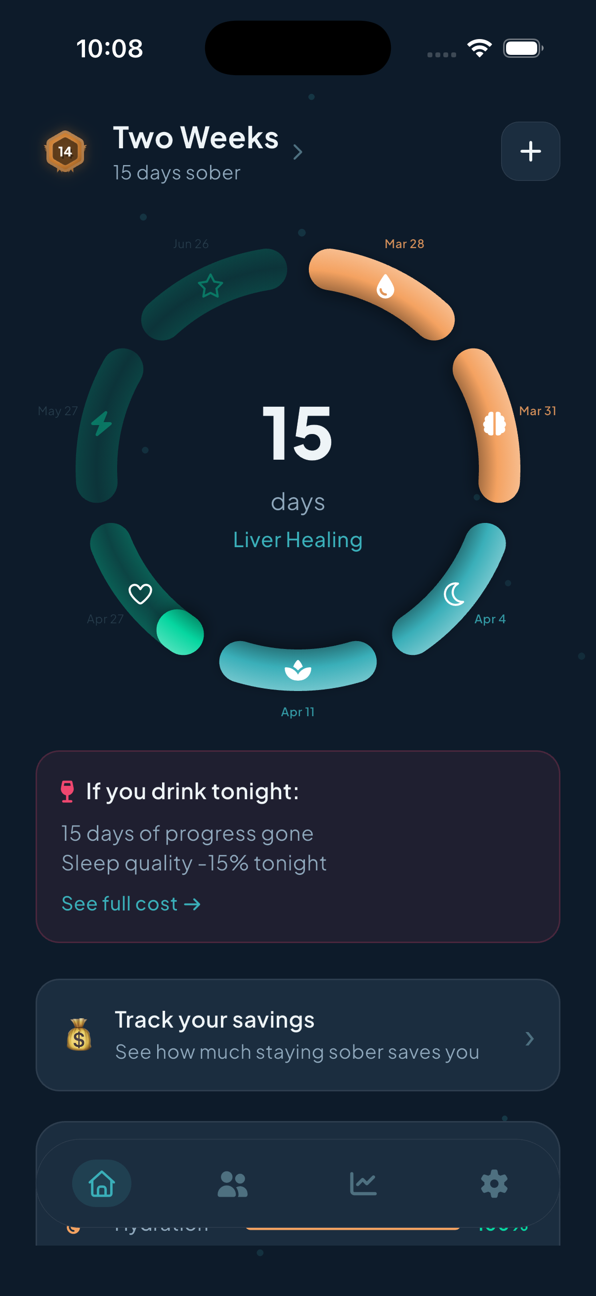 Rebuild app showing alcohol recovery progress ring