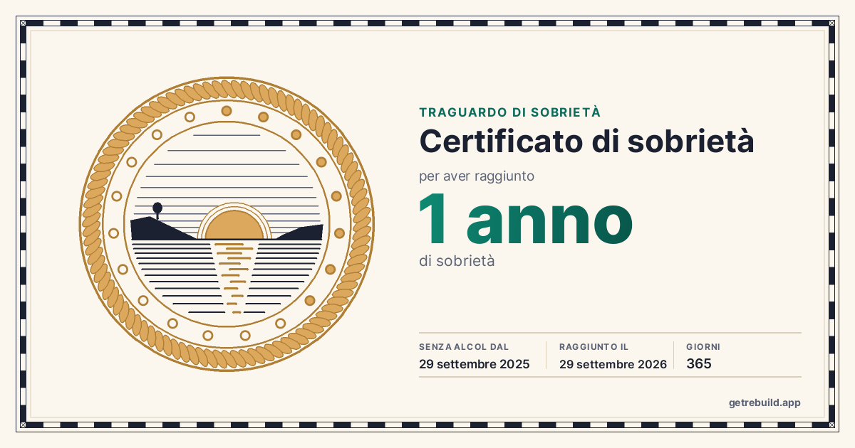 Certificato di sobrietà per 1 anno
