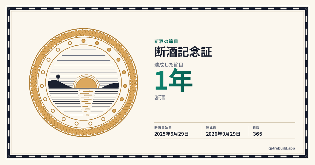 1年の断酒の記念証