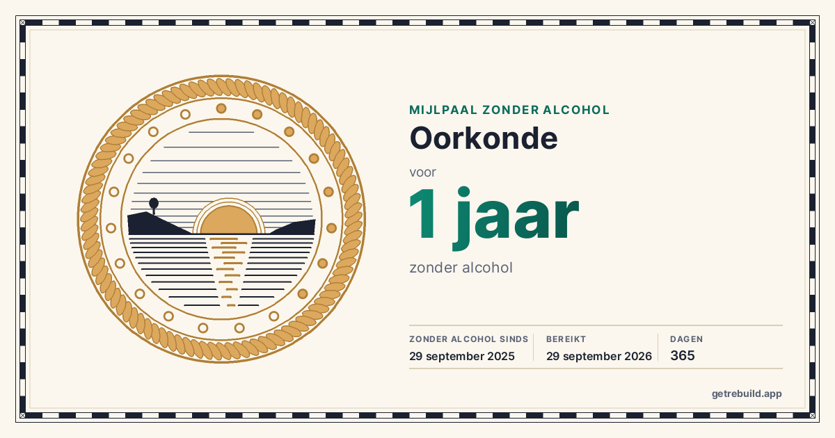 Oorkonde zonder alcohol voor 1 jaar