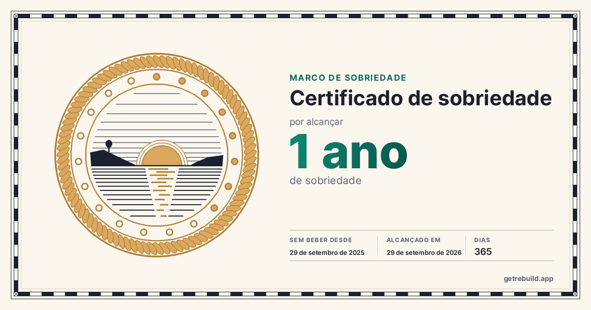 Certificado de sobriedade de 1 ano
